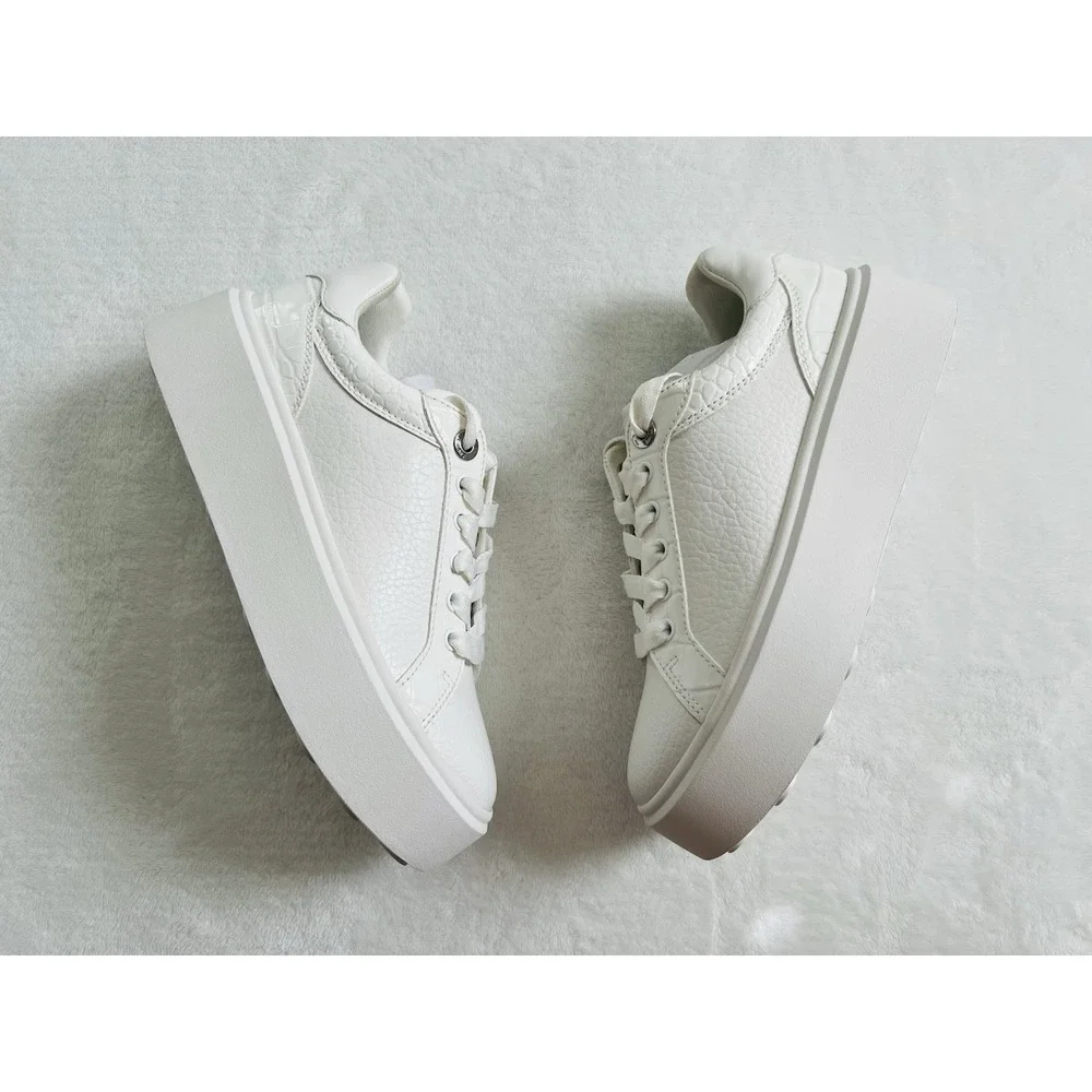 Michael Kors Womens White Faux Leather Lace Up Platform Sneakers Shoes‎ Sz 5.5M